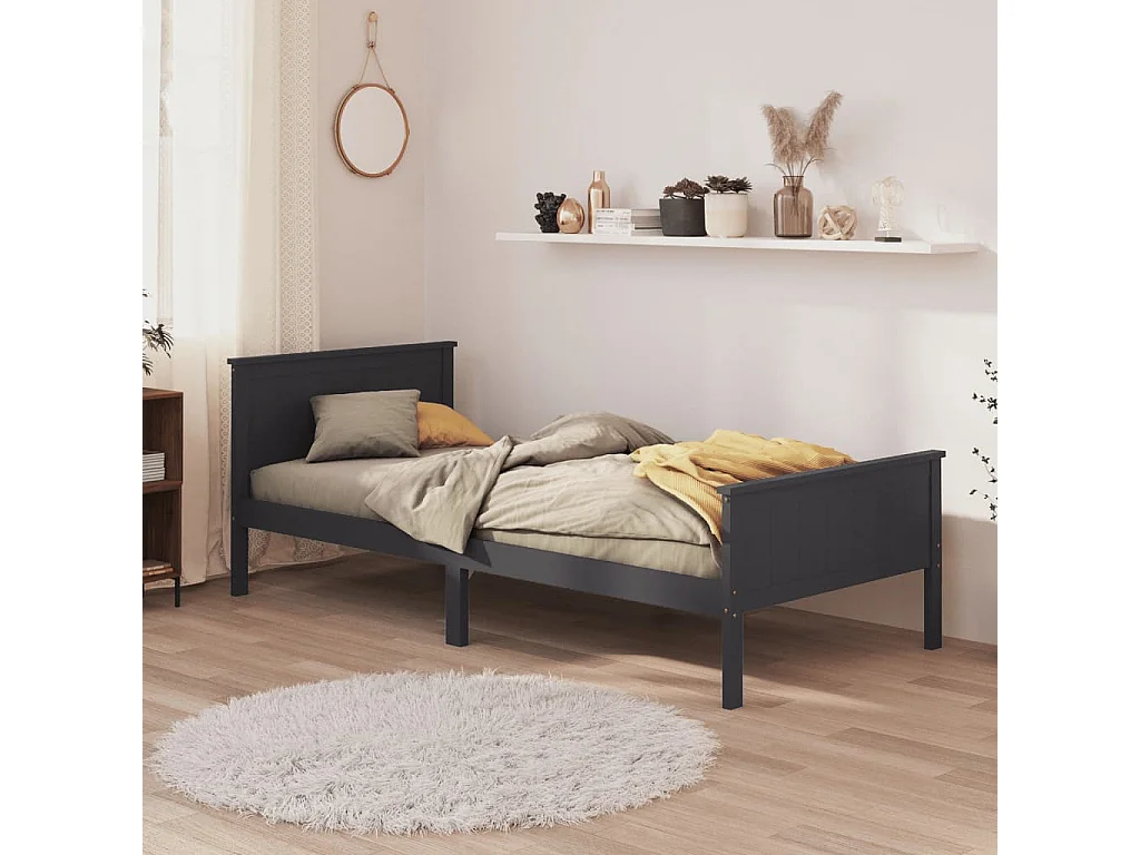 Estrutura de cama 100x200 cm pinho maciço cinzento