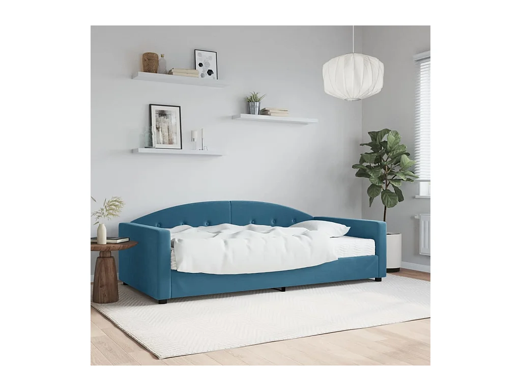 Lit de jour avec matelas bleu 100x200 cm velours