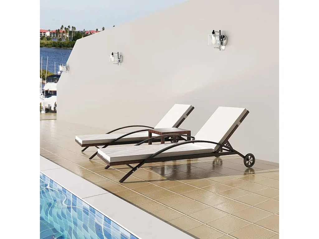 Ligbedden met tafel poly rattan bruin