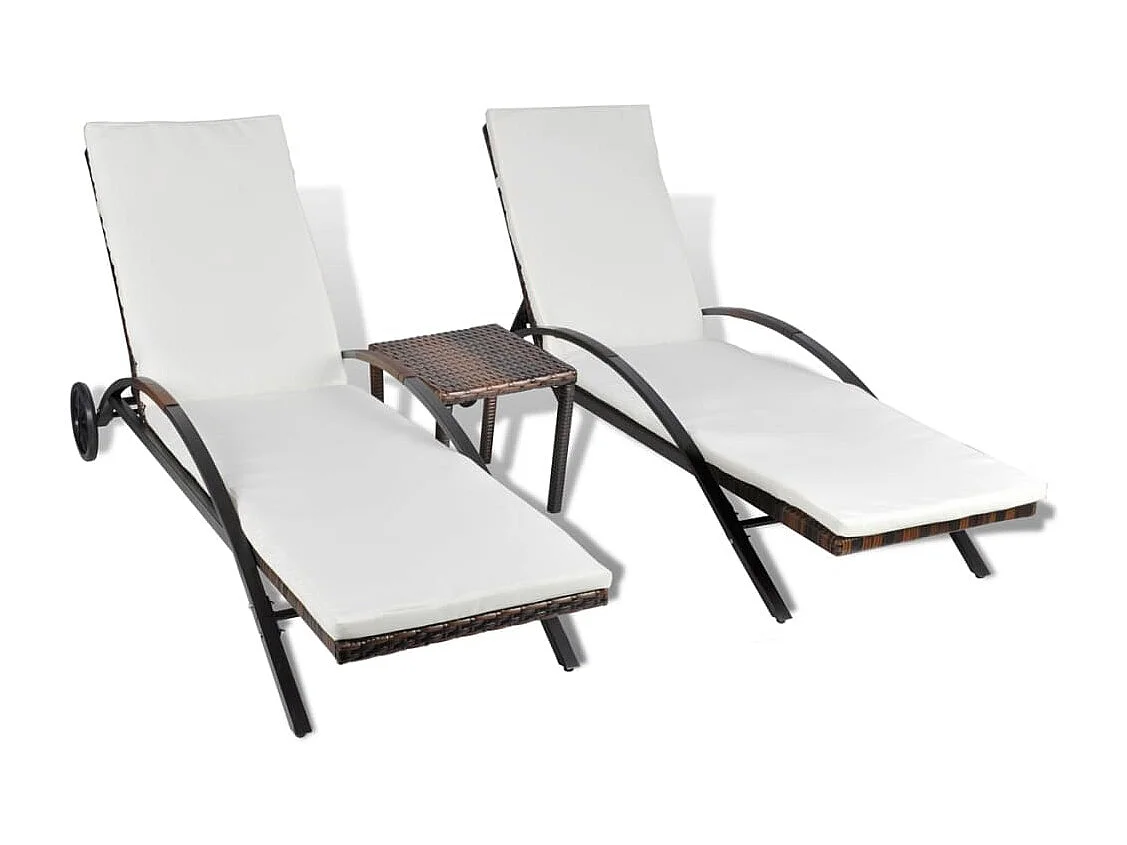 Ligbedden met tafel poly rattan bruin