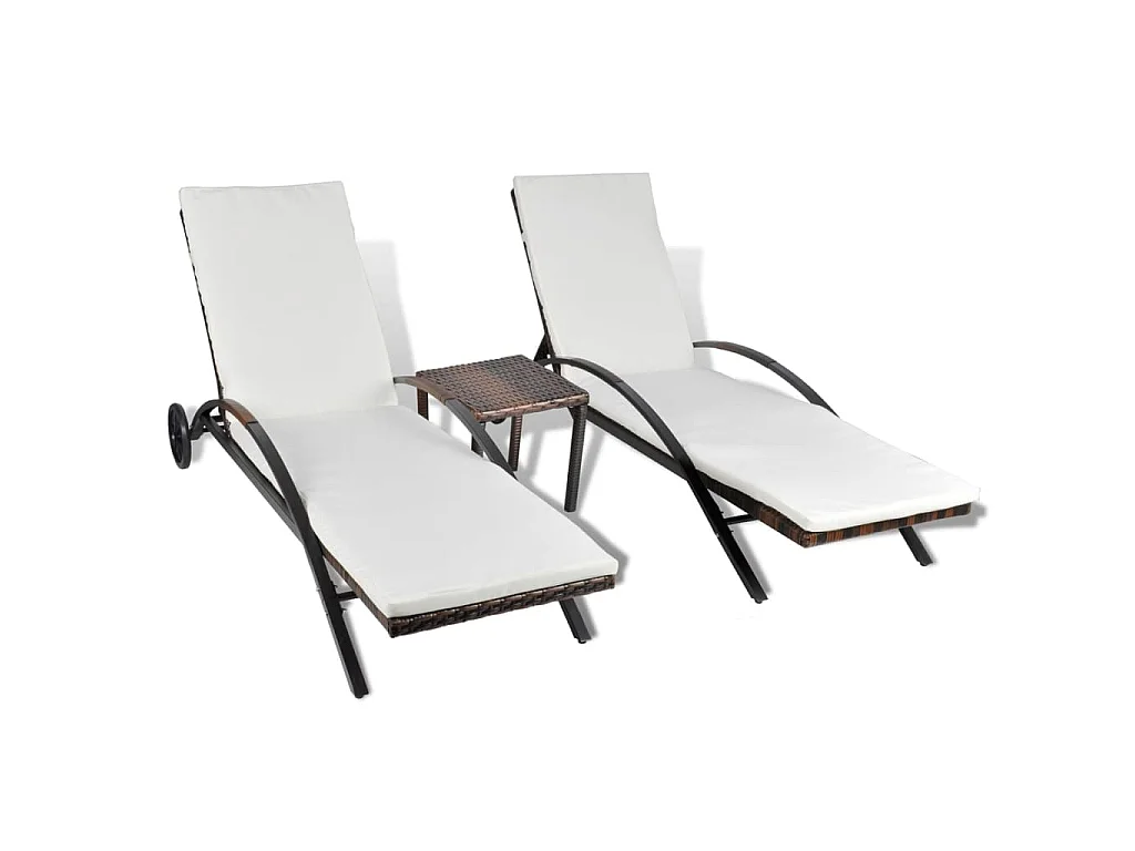 Sonnenliegen mit Tisch Poly Rattan Braun