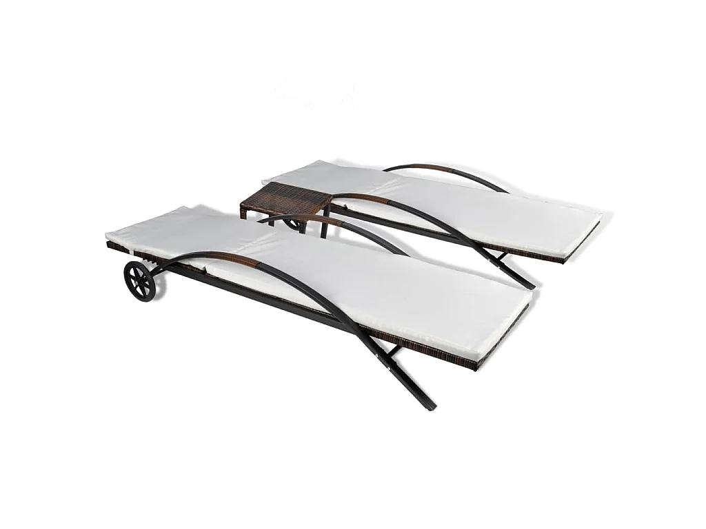 Sonnenliegen mit Tisch Poly Rattan Braun