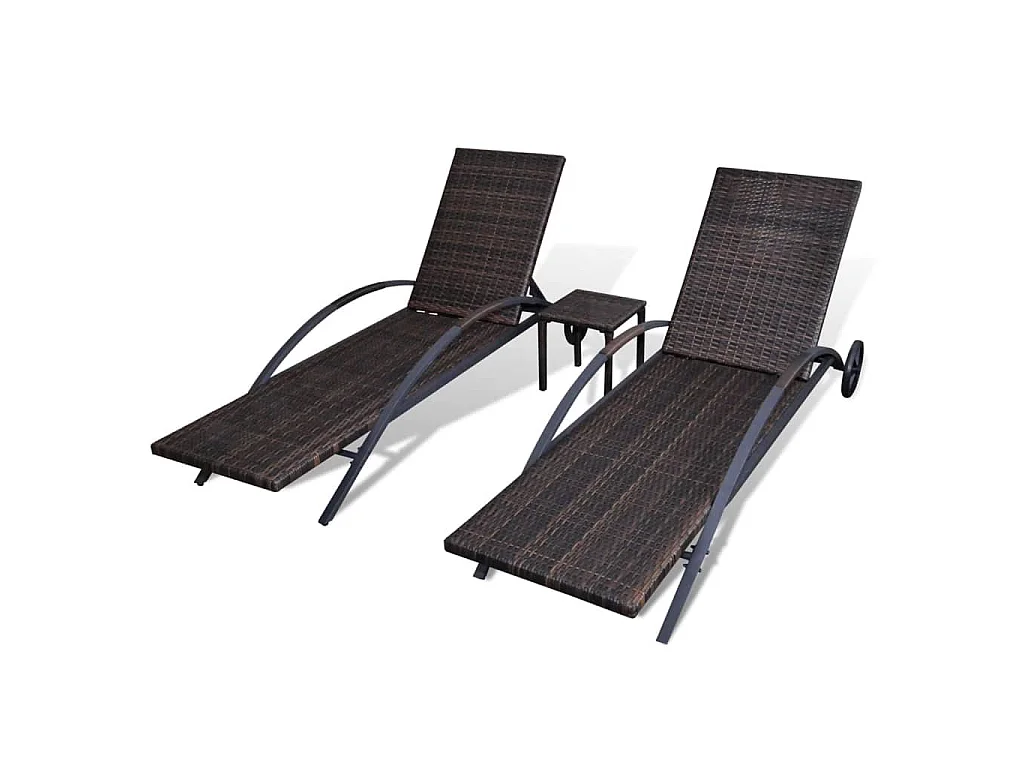 Sonnenliegen mit Tisch Poly Rattan Braun
