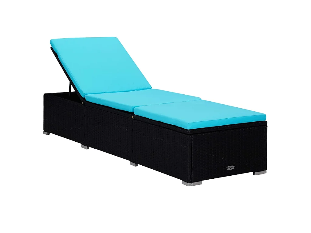 Chaises longues de jardin table à thé 3 pcs Résine tressée Noir