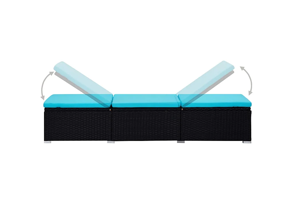 Chaises longues de jardin table à thé 3 pcs Résine tressée Noir