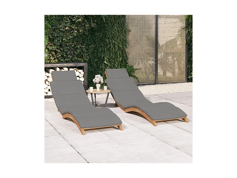 Sonnenliegen 2 Stk. mit Auflagen Massivholz Teak