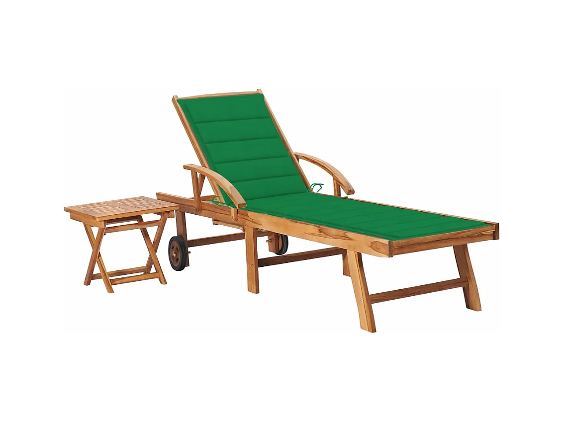 Ligbed met tafel en kussen massief teakhout