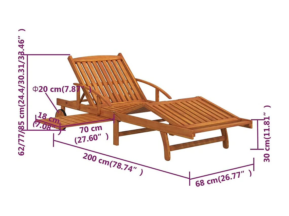 Ensemble de chaises longues lot de 2 table Bois acacia massif