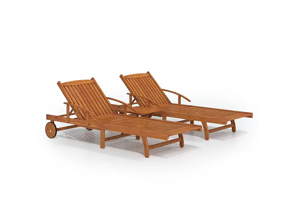 Sonnenliegen 2 Stk. mit Tisch Massivholz Akazie