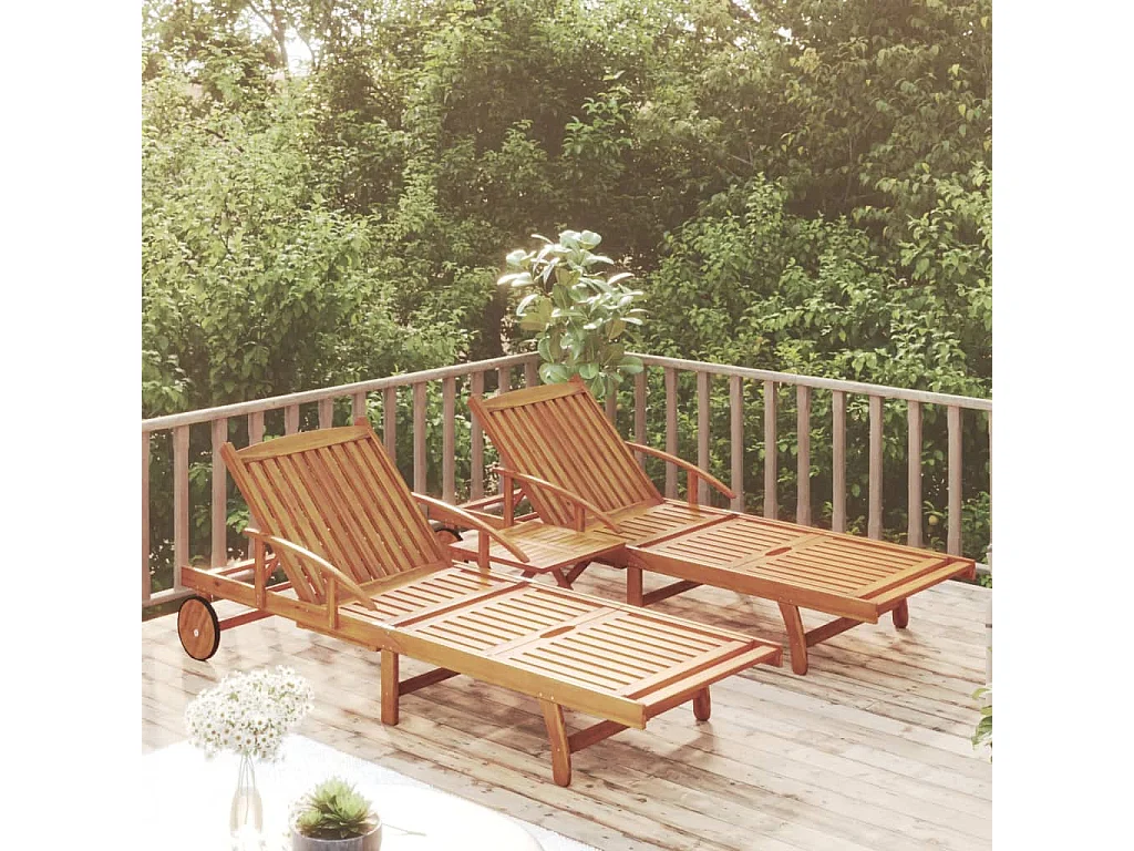 Sonnenliegen 2 Stk. mit Tisch Massivholz Akazie