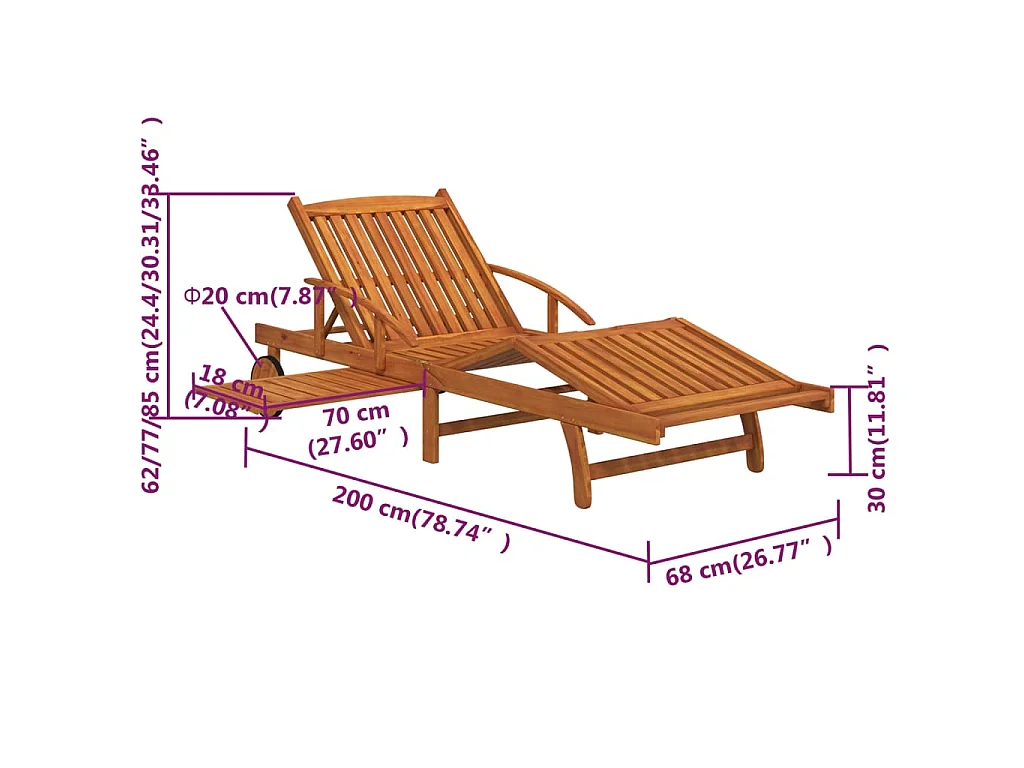 Sonnenliegen 2 Stk. mit Tisch Massivholz Akazie