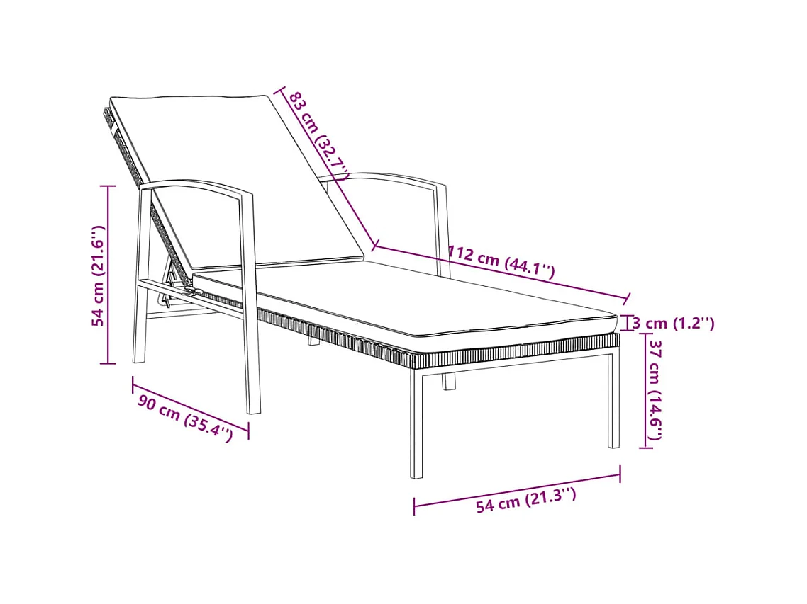 Tumbonas con mesita 2 unidades ratán sintético marrón
