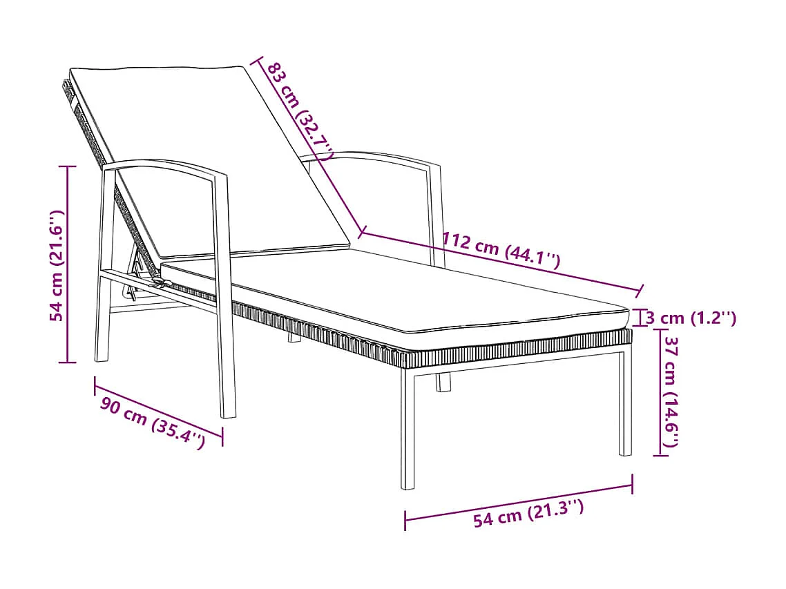 Chaises longues lot de 2 avec table résine tressée marron