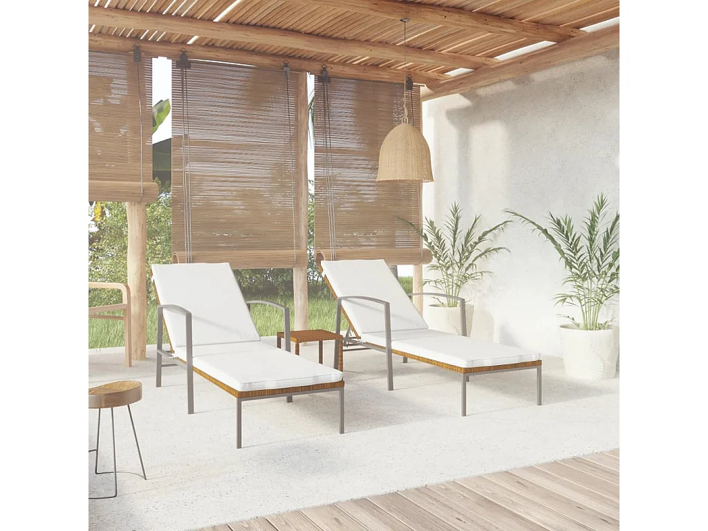 Espreguiçadeiras com mesa 2 pcs vime PE castanho