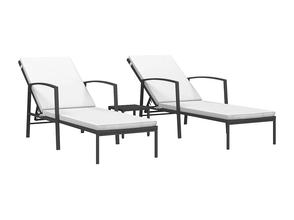 Sonnenliegen 2 Stk. mit Tisch Poly Rattan Schwarz
