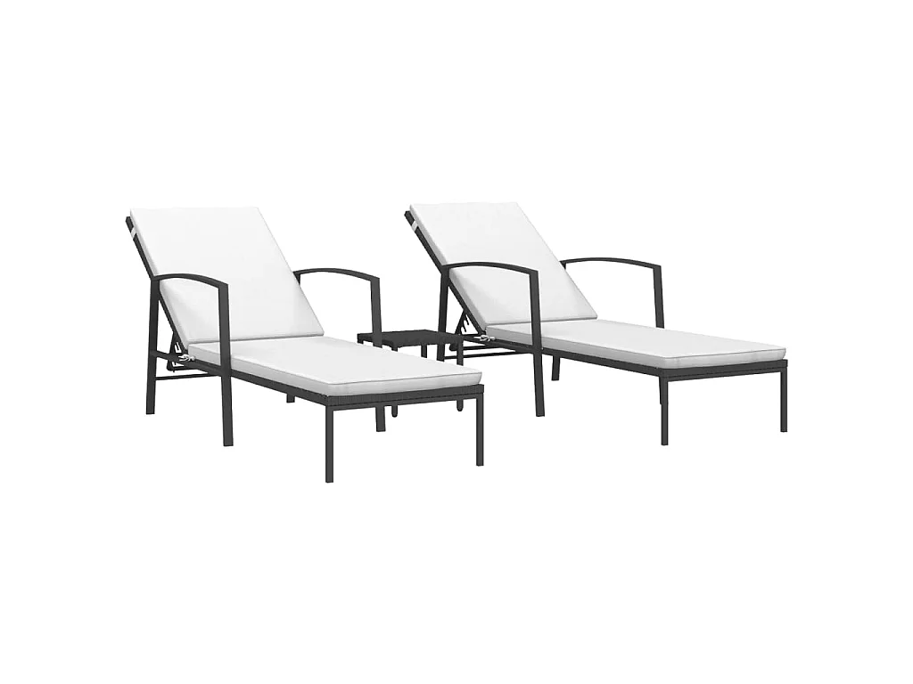 Sonnenliegen 2 Stk. mit Tisch Poly Rattan Schwarz