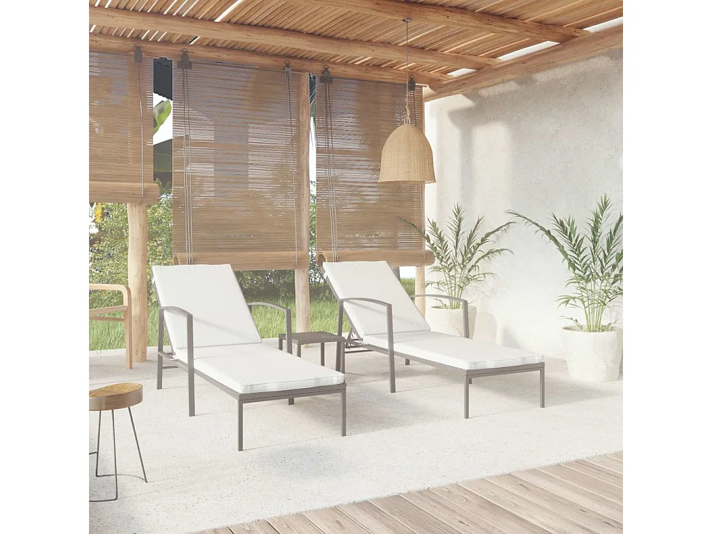 Sonnenliegen 2 Stk. mit Tisch Poly Rattan Schwarz