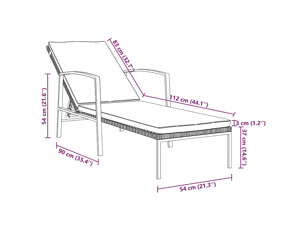 Lettini Prendisole 2 pz con Tavolo in Polyrattan Neri