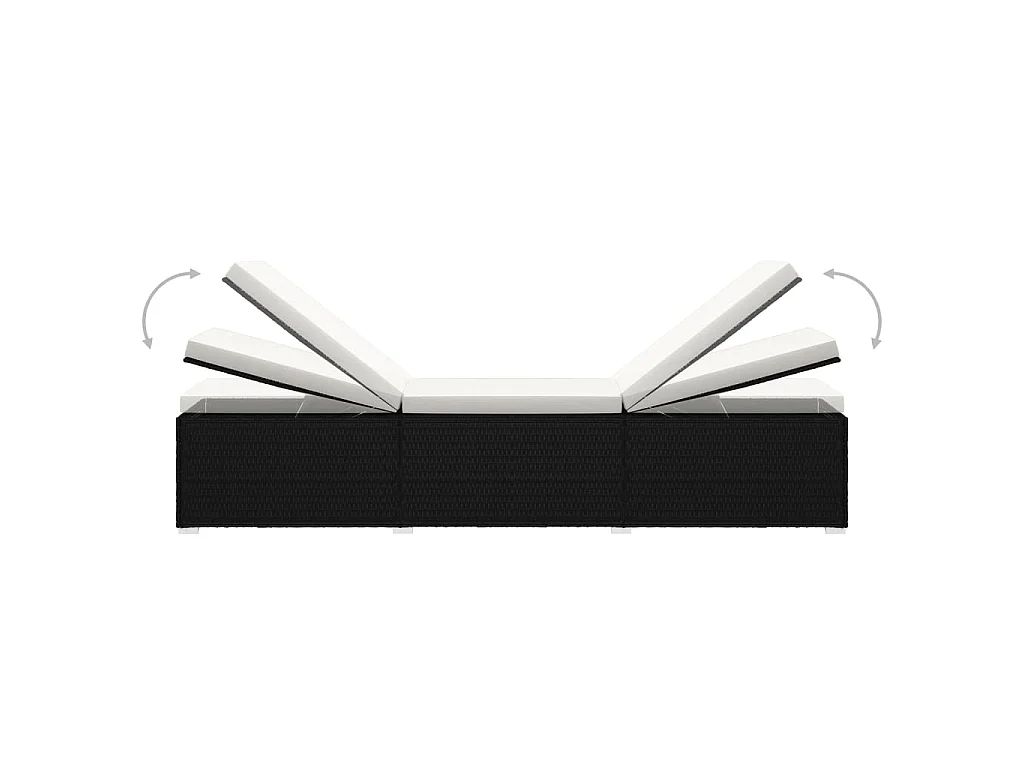 Chaises longues de jardin table à thé 3 pcs Résine tressée Noir