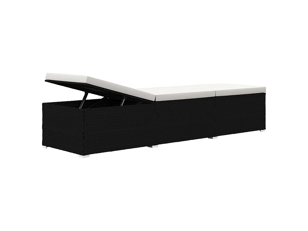 Chaises longues de jardin table à thé 3 pcs Résine tressée Noir