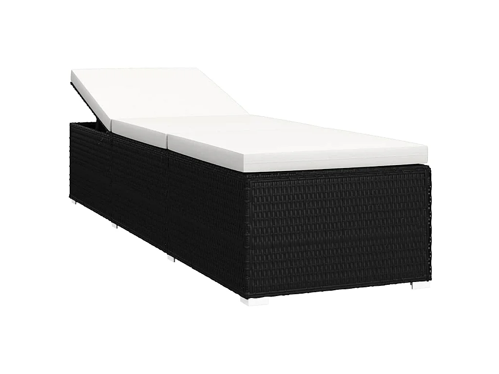 Chaises longues de jardin table à thé 3 pcs Résine tressée Noir