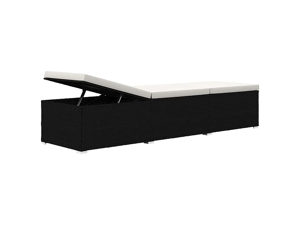 Chaises longues de jardin table à thé 3 pcs Résine tressée Noir