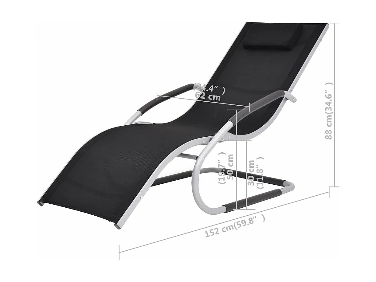 Chaise longue avec oreiller Aluminium et textilène noir