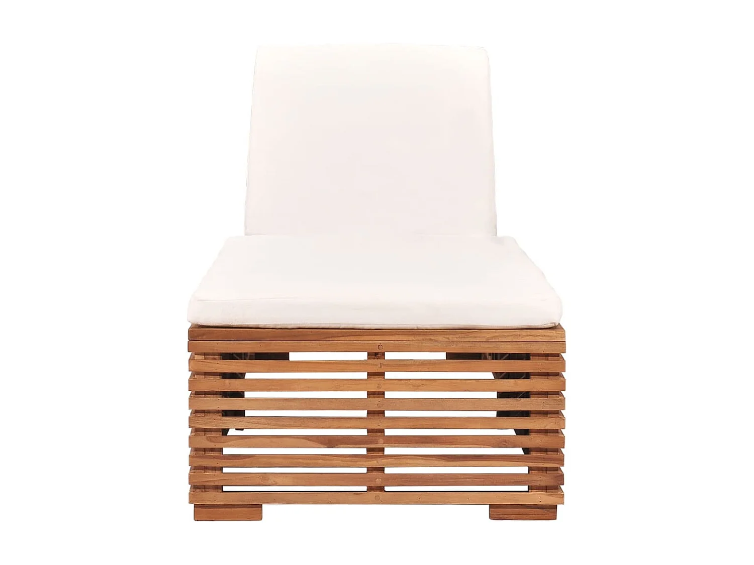 Chaise longue avec coussin crème Bois de teck solide