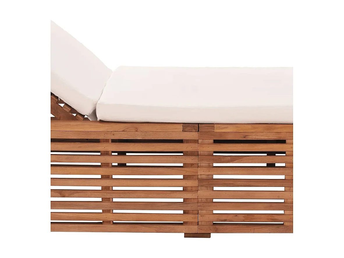 Chaise longue avec coussin crème Bois de teck solide