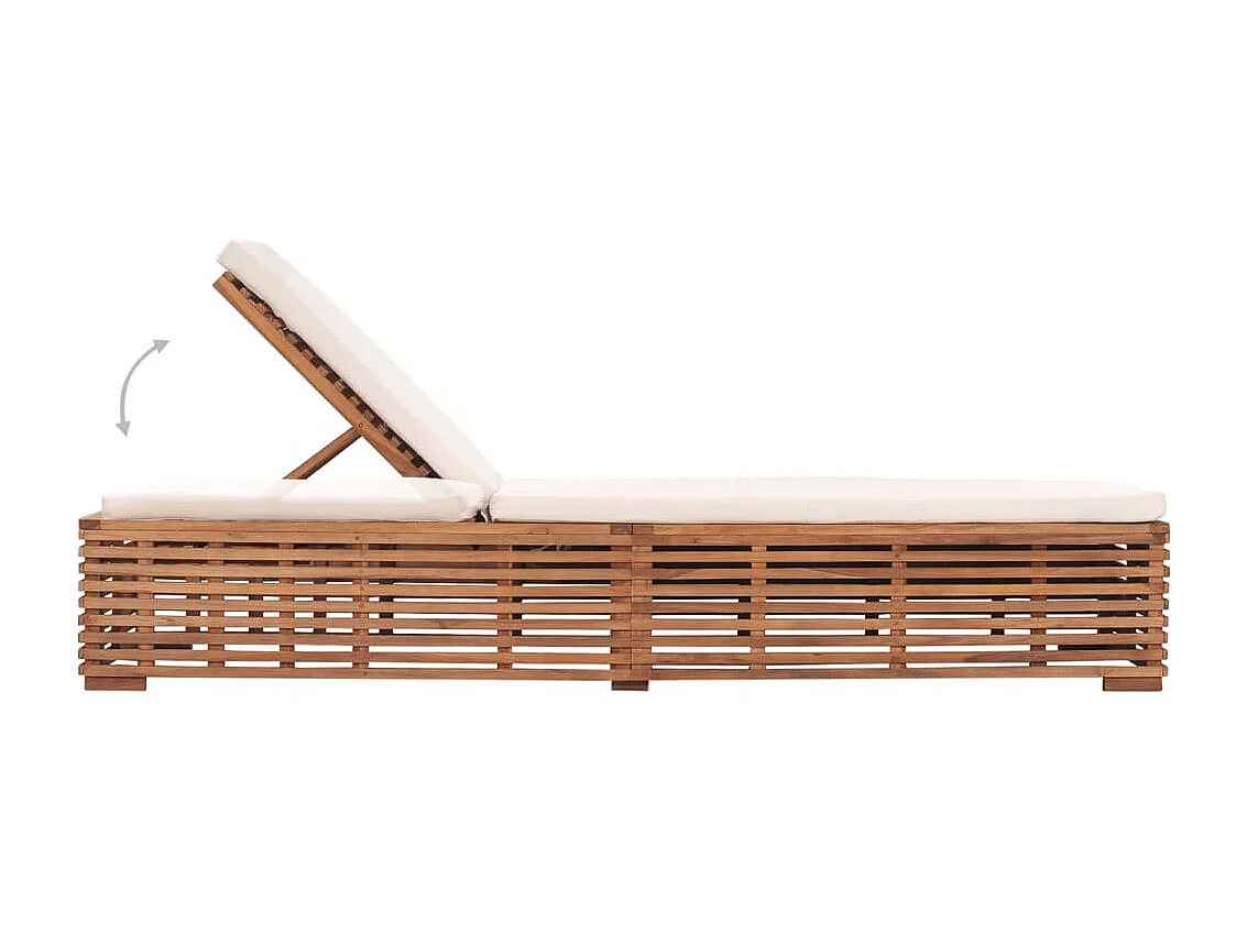 Chaise longue avec coussin crème Bois de teck solide