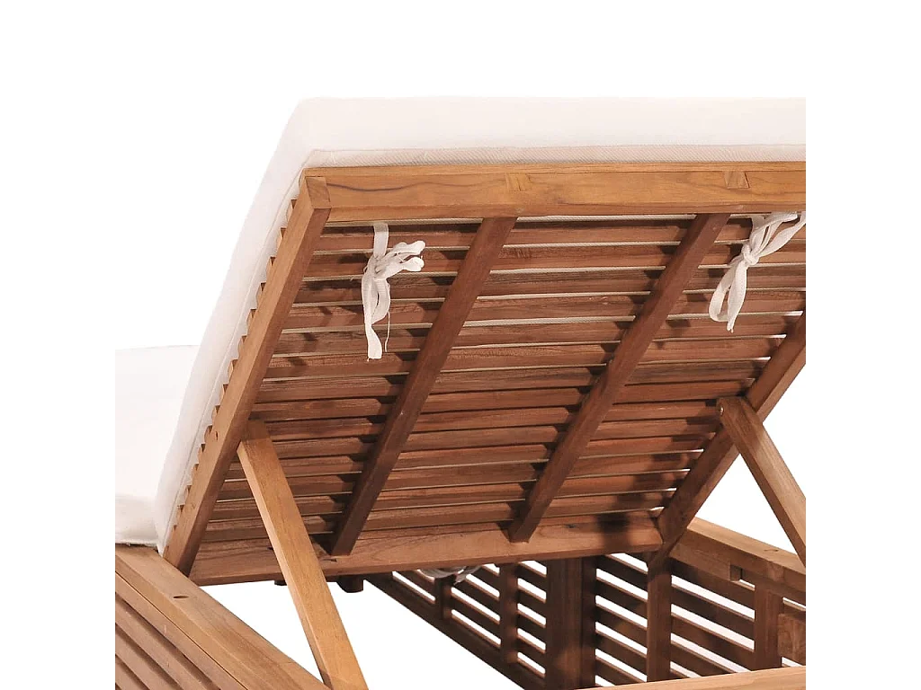 Chaise longue avec coussin crème Bois de teck solide