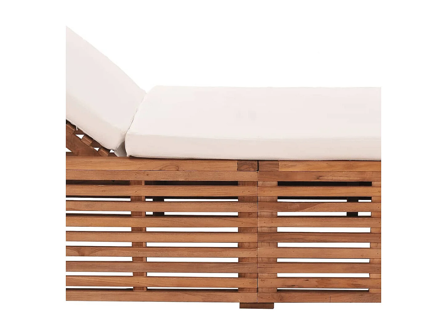 Chaise longue avec coussin crème Bois de teck solide