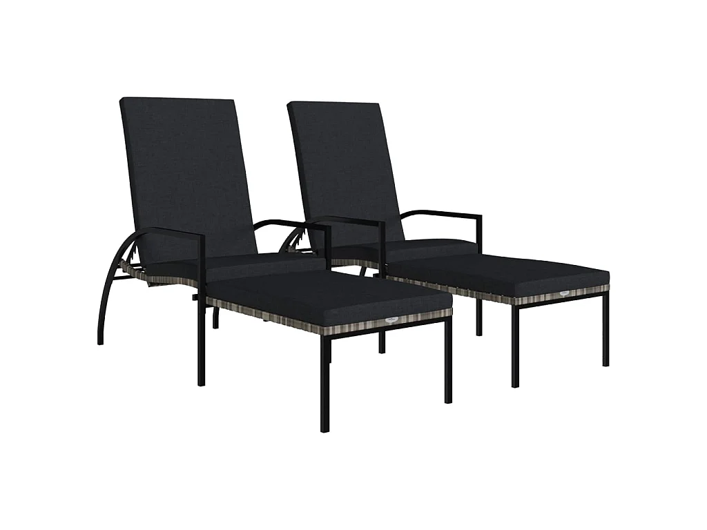Lettini Prendisole 2 pz con Poggiapiedi in Rattan PE Grigio