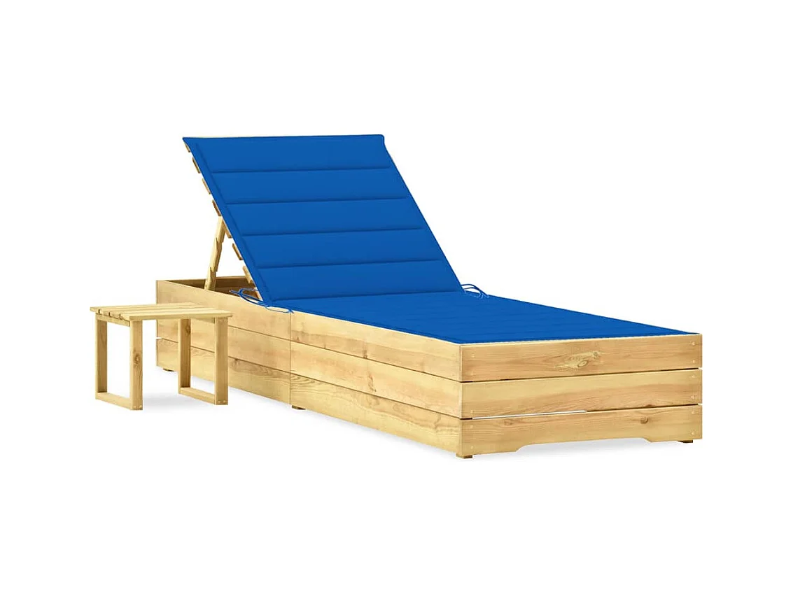 Chaise longue de jardin avec table et coussin Pin imprégné