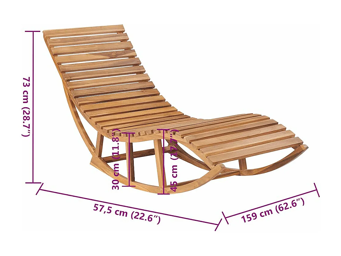 Lettino Prendisole a Dondolo con Cuscino in Massello di Teak
