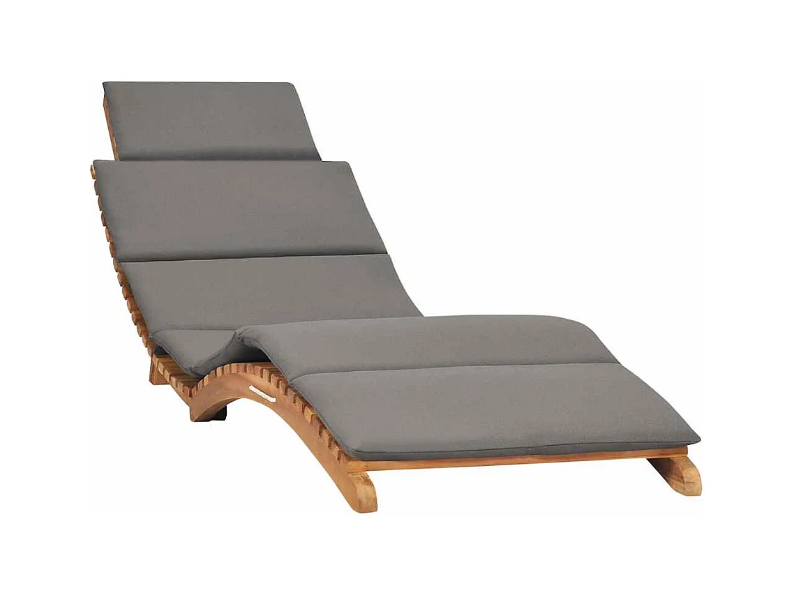 Chaise longue pliable avec coussin gris foncé Bois de teck