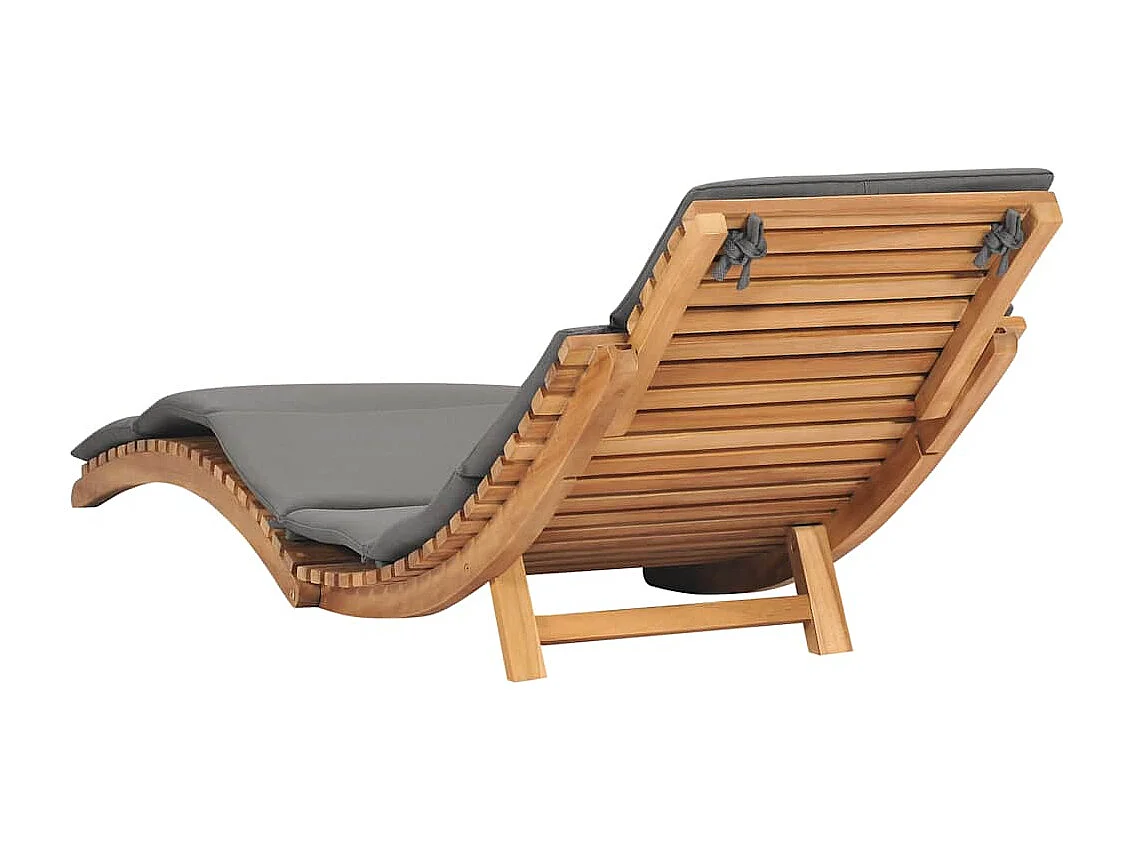 Chaise longue pliable avec coussin gris foncé Bois de teck
