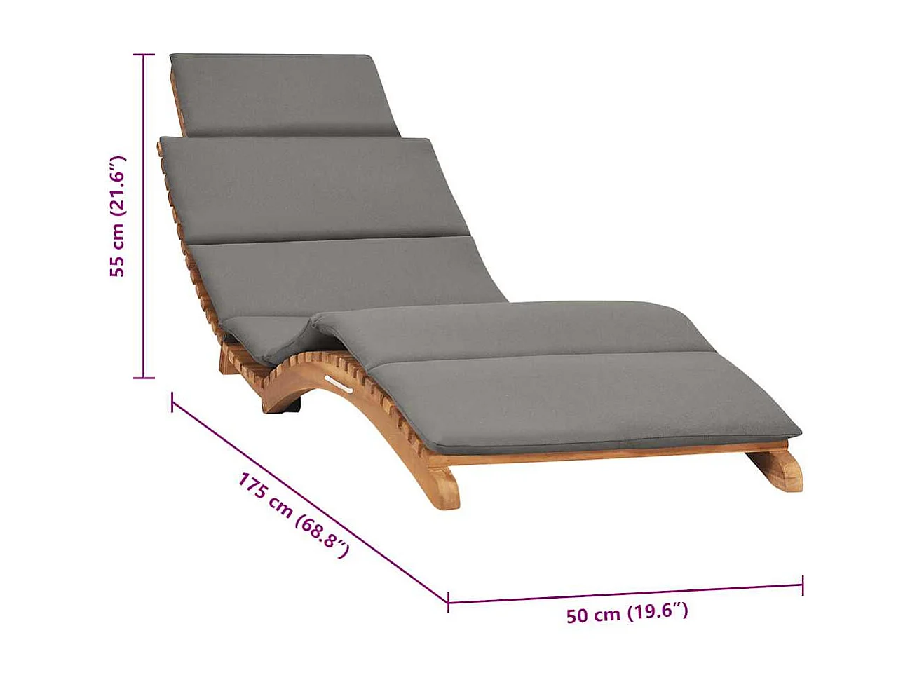 Chaise longue pliable avec coussin gris foncé Bois de teck