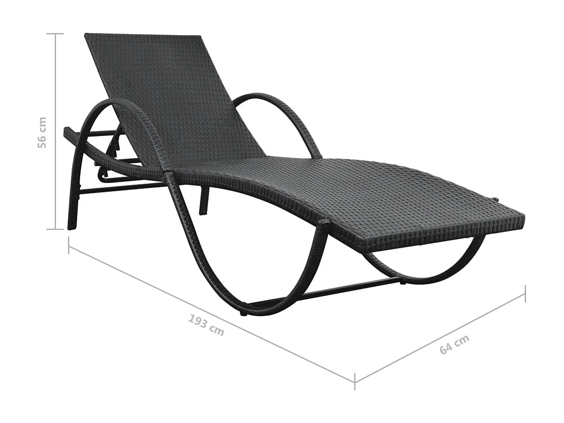Sonnenliegen 2 Stk. mit Tisch Poly Rattan Schwarz