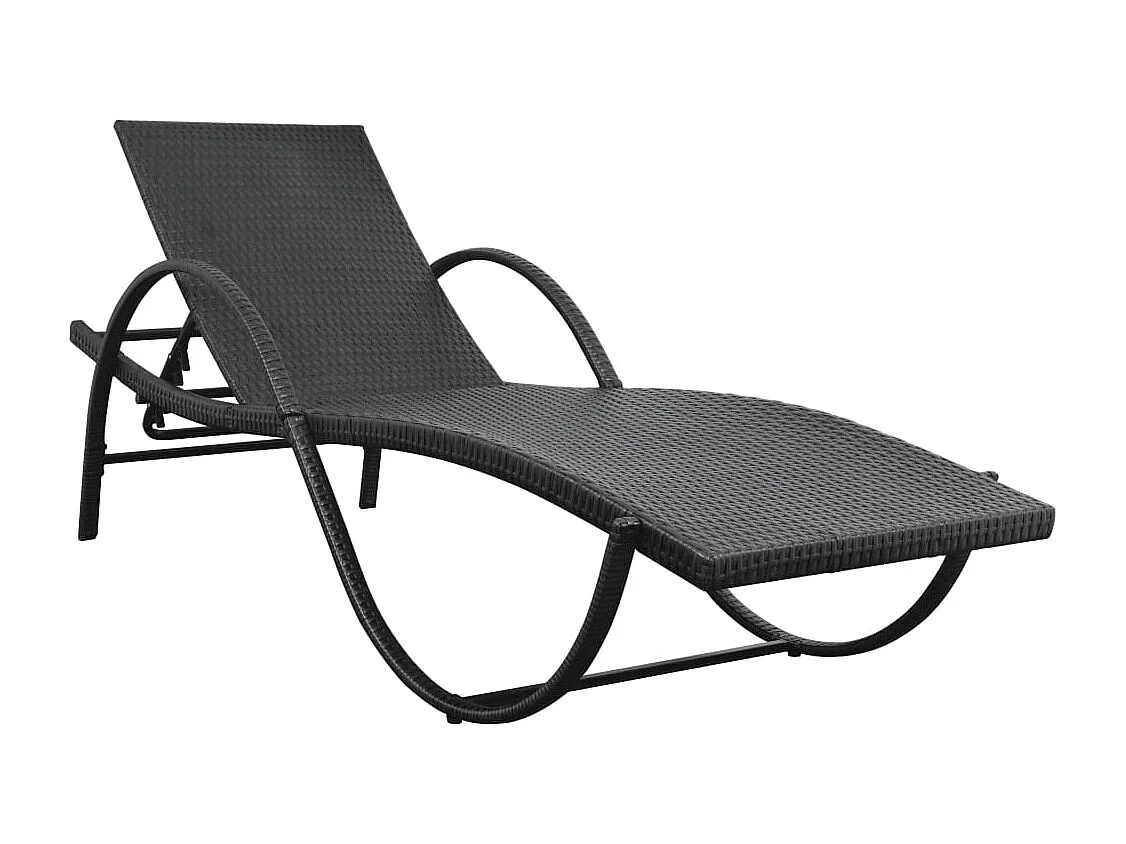 Sonnenliegen 2 Stk. mit Tisch Poly Rattan Schwarz
