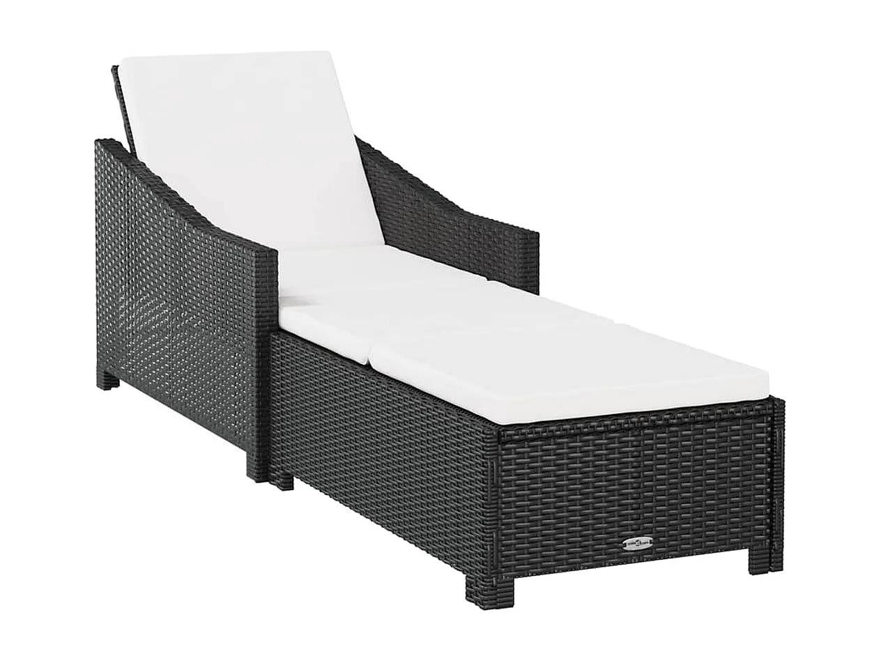 Chaise longue avec coussin blanc crème Résine tressée Noir