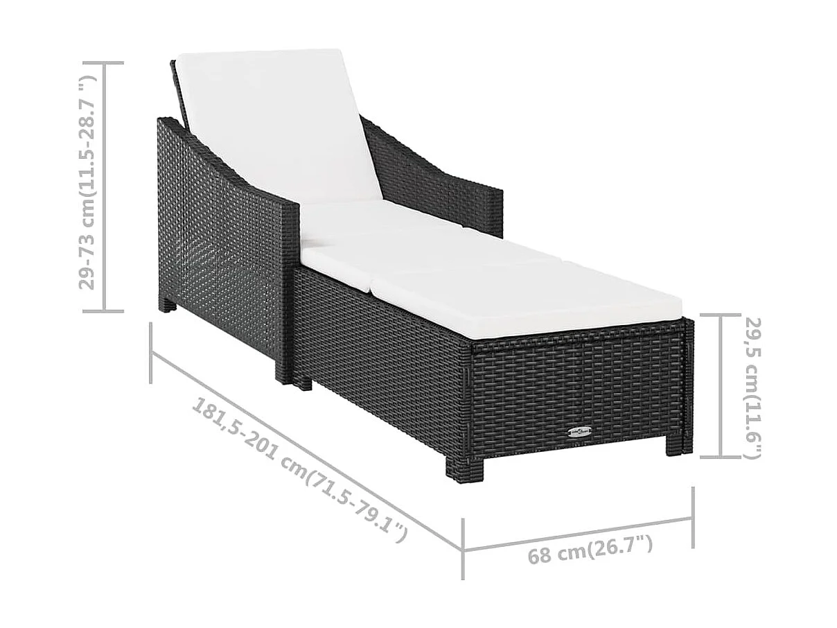 Chaise longue avec coussin blanc crème Résine tressée Noir