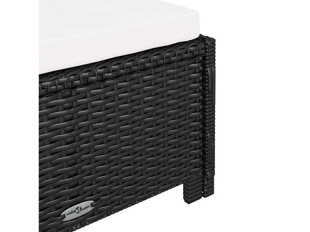 Lettino Prendisole con Cuscino Bianco Crema in Polyrattan Nero