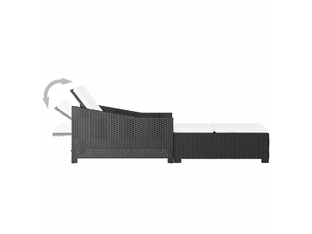 Lettino Prendisole con Cuscino Bianco Crema in Polyrattan Nero