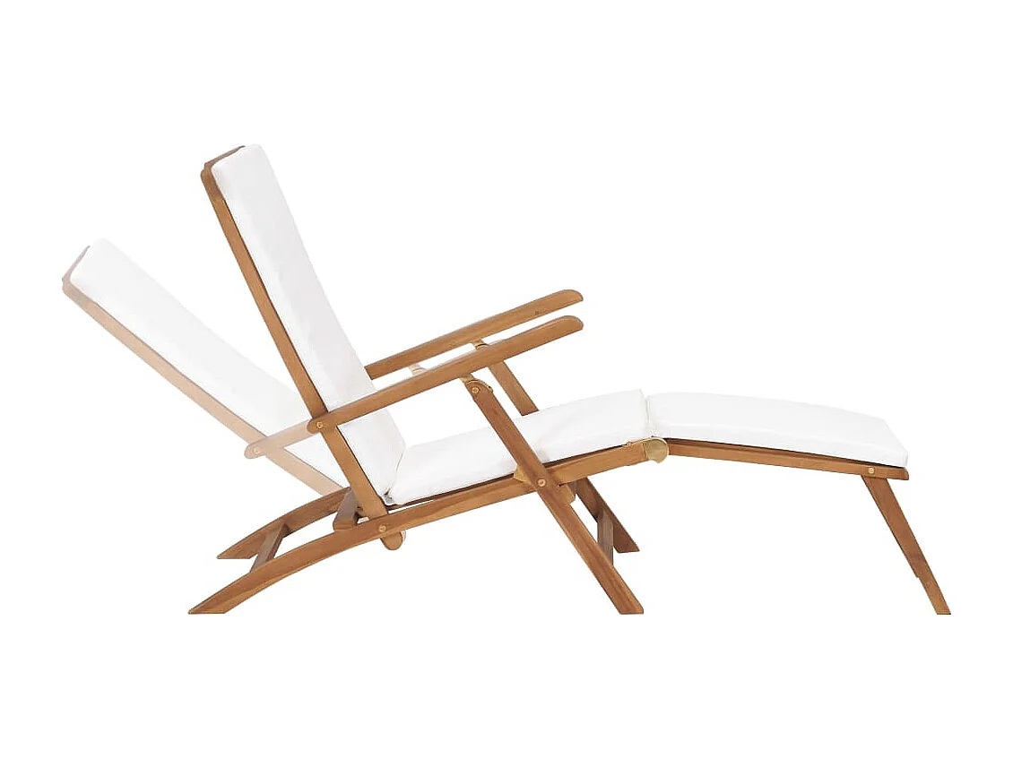 Chaise longue avec coussin Blanc crème Bois de teck solide