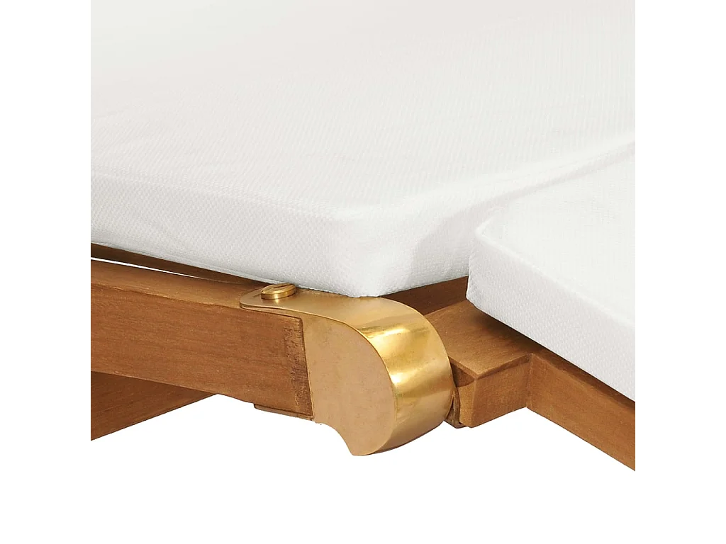 Chaise longue avec coussin Blanc crème Bois de teck solide