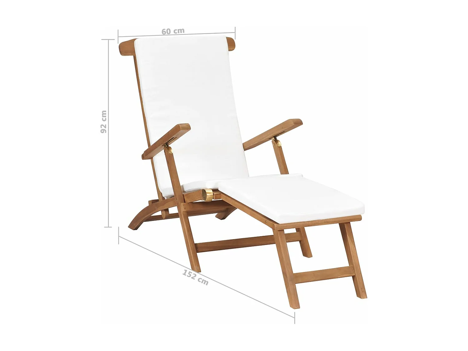 Chaise longue avec coussin Blanc crème Bois de teck solide