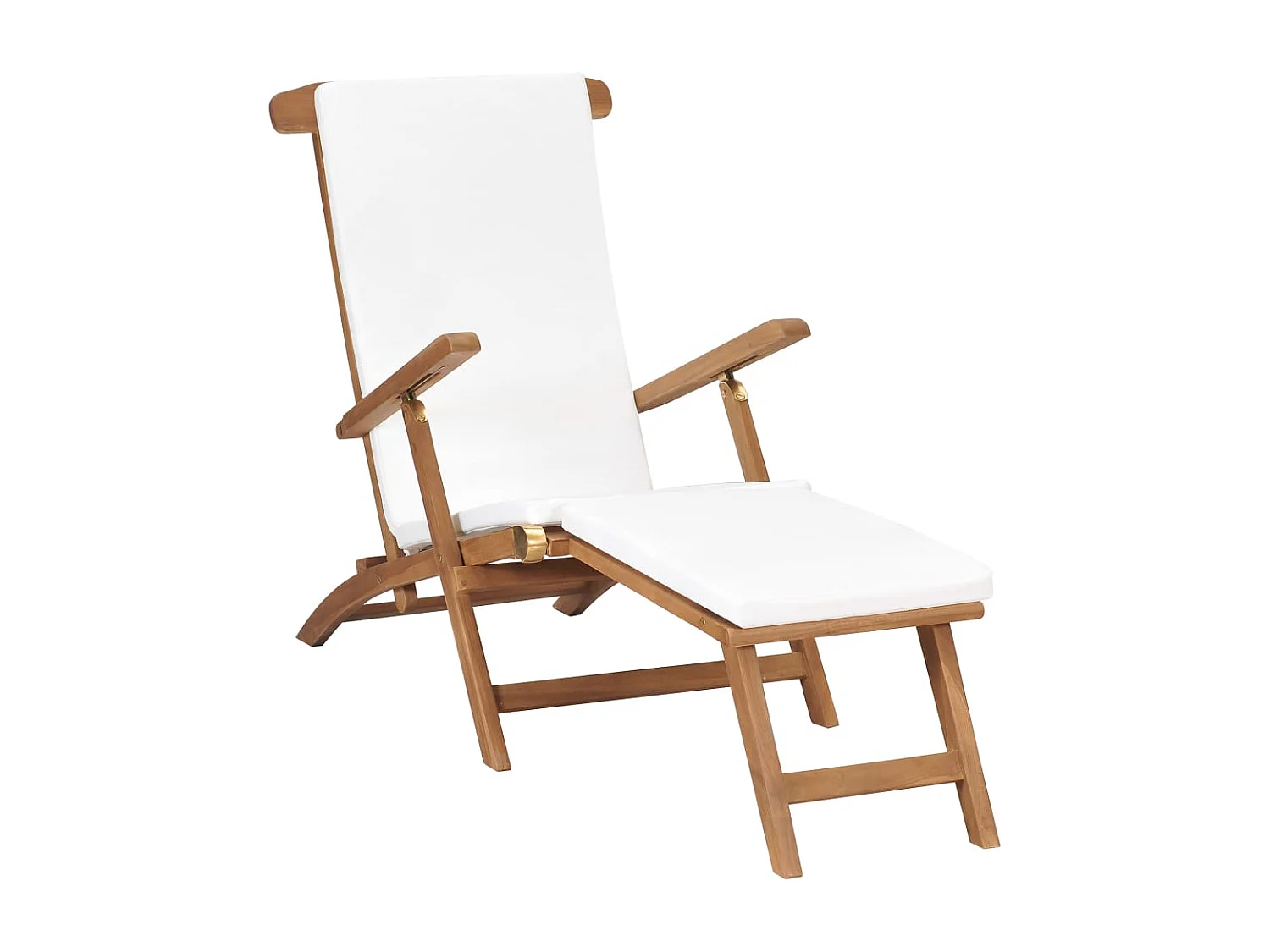 Liegestuhl mit Auflage Cremeweiß Massivholz Teak