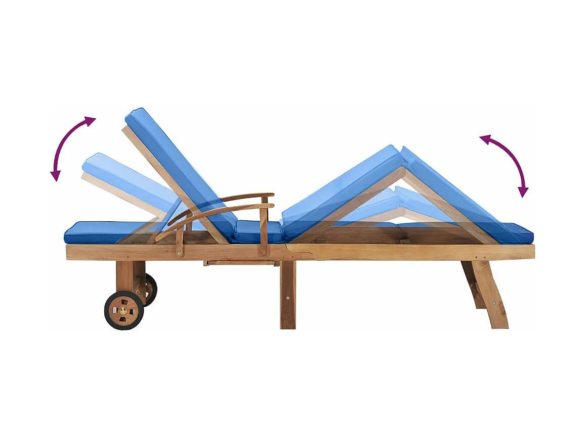 Ligbed met kussen massief teakhout blauw