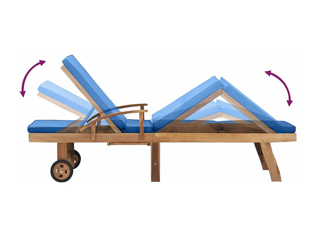 Ligbed met kussen massief teakhout blauw